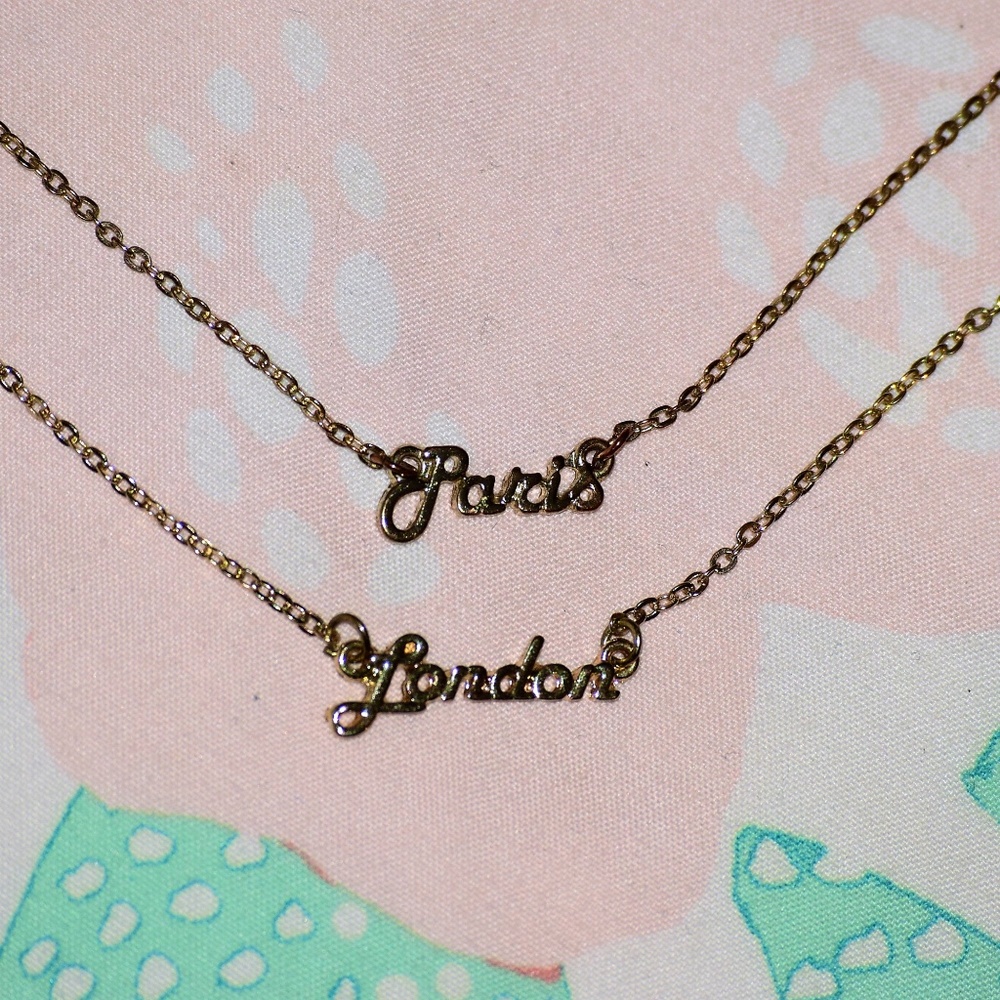 Charming Charlie Paris and London Gold Necklaces